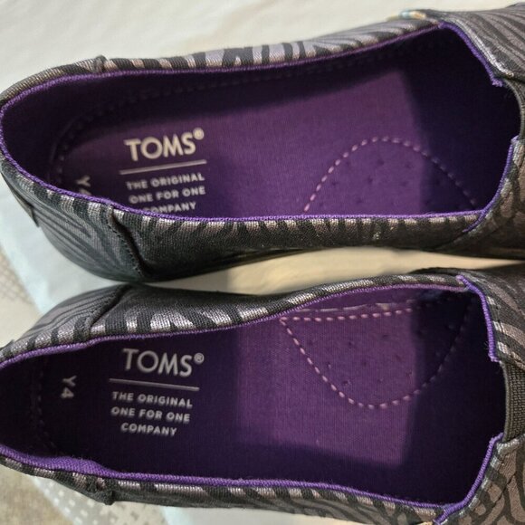 Toms Alpargata Zebra Slip-On‎ Shoes Y4 Black Silver Metallic Canvas Casual Flat - Picture 2 of 10